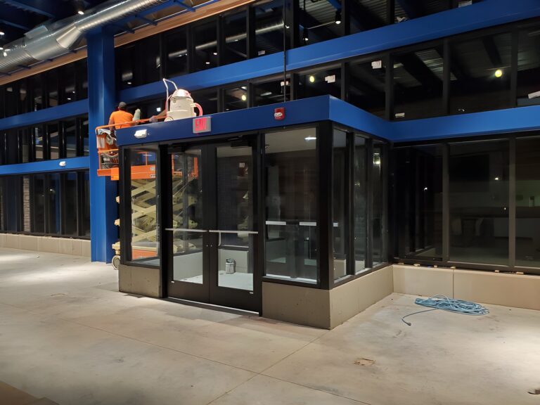 Curtain wall and glass entrance under construction
